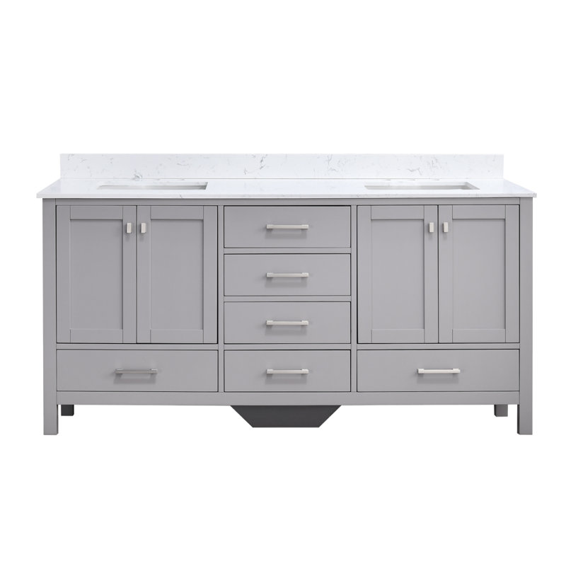 Rendu 72 po Double meuble-lavabo double avec plateau d'ingénierie, Gris, 72"
