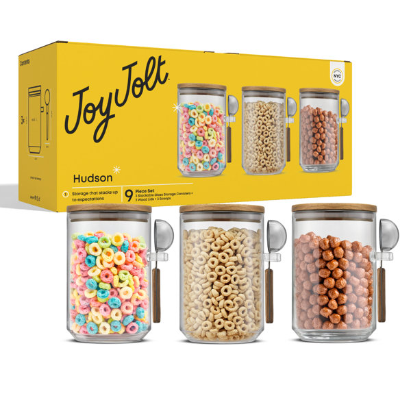 Holden Stackable Glass Storage Canister Set with Wood Lids and Scoops