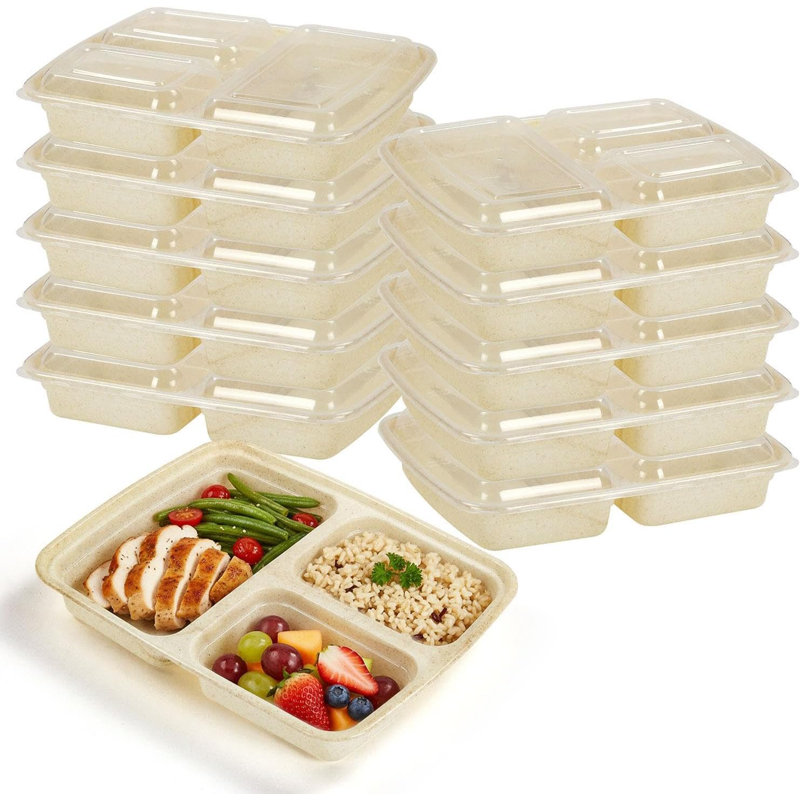 10 Pack Meal Prep Containers 3 Compartment 1000Ml (35Oz) – Black Lunch Boxes With Lids – Reusable Microwave, Freezer & Dishwasher Safe Food Storage – Stackable Meal Prep Boxes