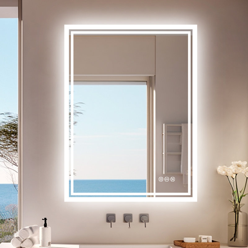 Miroir mural lumineux sans cadre Cevat, 31,5 po x 23,6 po