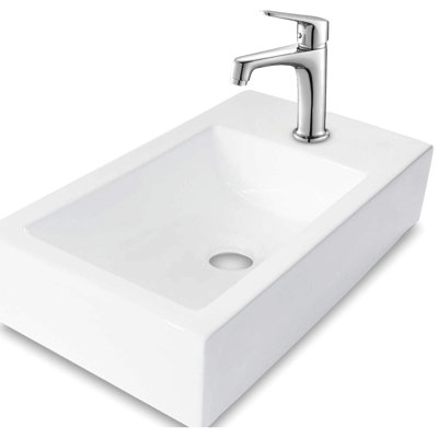 Lavabo de salle de bain en céramique 18 x 10 pouces - fixation murale, blanc, finition lisse, option attrayante, teinture blanche, instructions d'installation incluses
