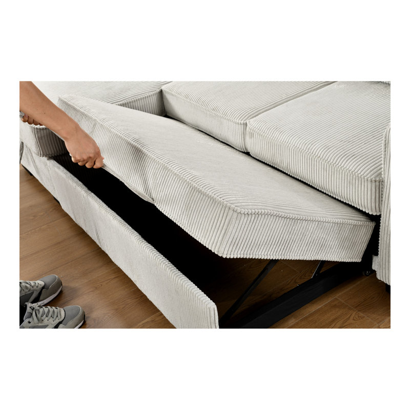 Canapé-lit modulaire en L avec canapé-lit convertible avec méridienne moderne, port USB et porte-gobelet, Beige