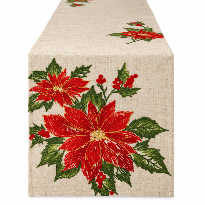 Chemin de table Poinsettia Christmas 14 po x 70 po