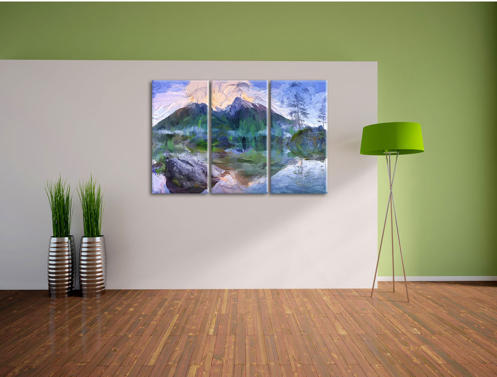 3-tlg. Leinwandbilder-Set „Sonnenaufgang am Hintersee“, Grafikdruck