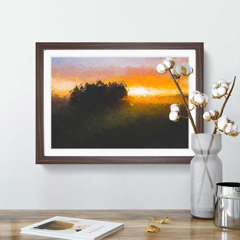 Sunrise over a Meadow in Abstract - Picture Frame Graphic Art Print, 36cm H x 48cm W x 2cm D, Walnut Framed