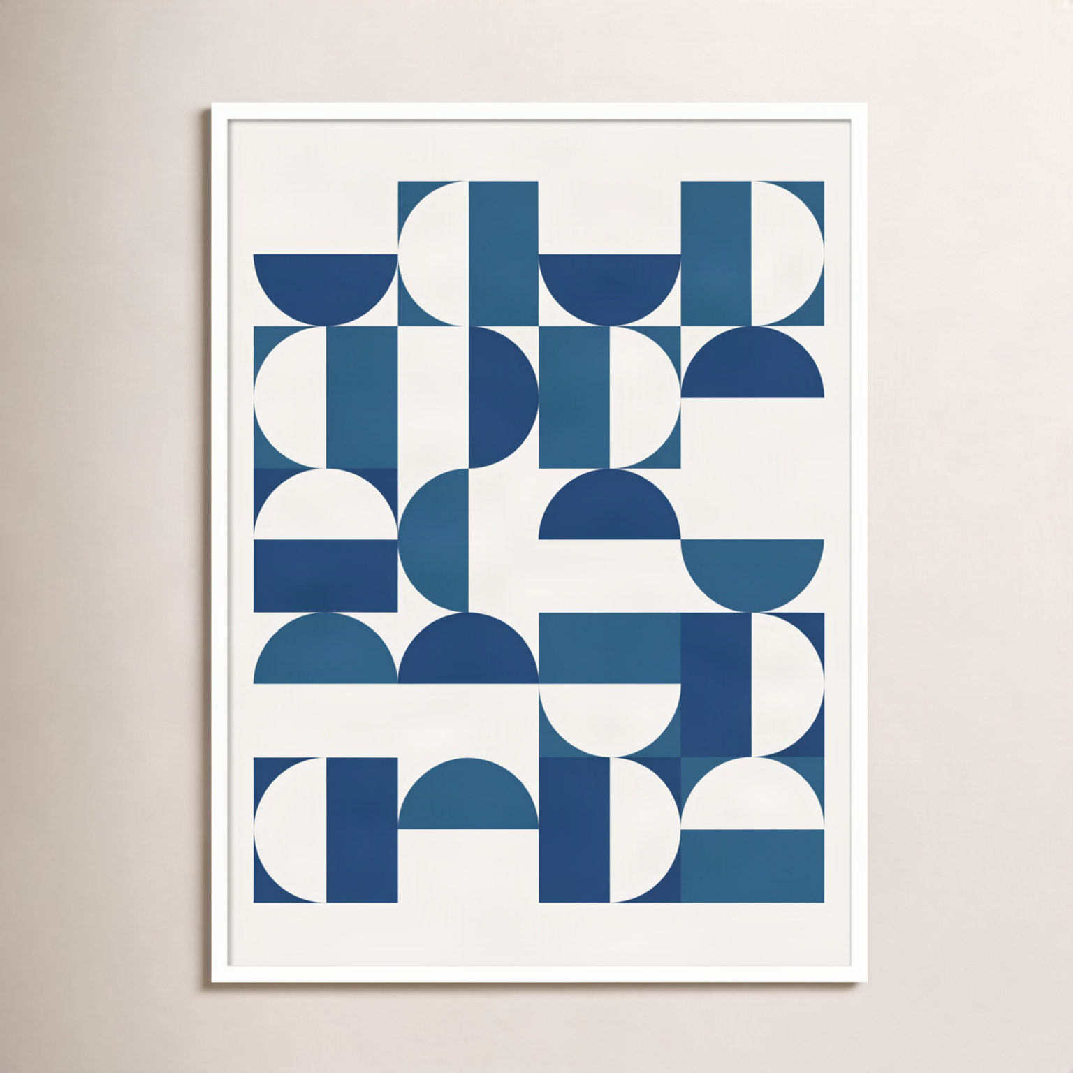 Bauhaus Geometric Blue and Teal Print, 41" H x 31" W x 1" D, White