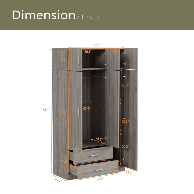 Armoire à miroir 3 portes avec 2 tiroirs et armoire supérieure, Gris
