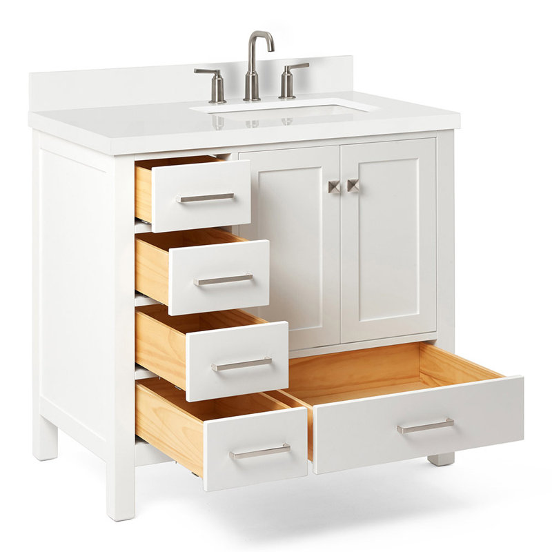 Cambridge 37'' W Single Vanity, White, Pure White Quartz