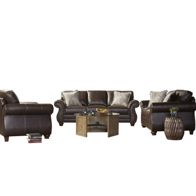 3-piece Faux Leather Upholstered Nailhead Sofa by Canora Grey