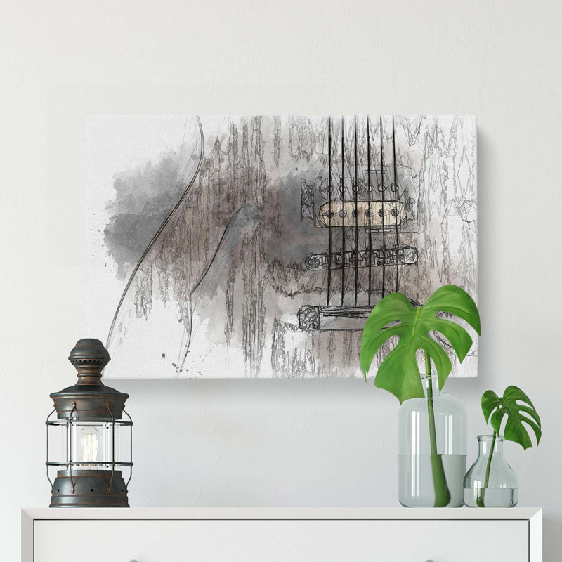 Strings of the Electric Guitar in Abstract - Wrapped Canvas Drawing - Wrapped Canvas, 60cm H x 91cm W x 3cm D