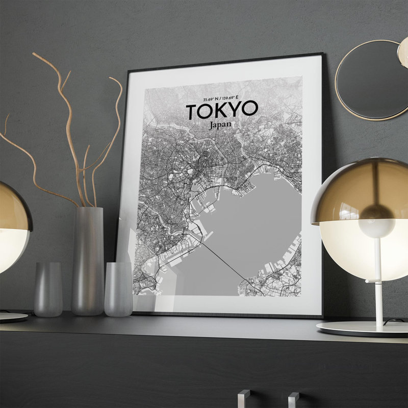 Tokyo City Map in Tones 1 Piece Wall Art, 24cm H x 18cm W x 0.05cm D