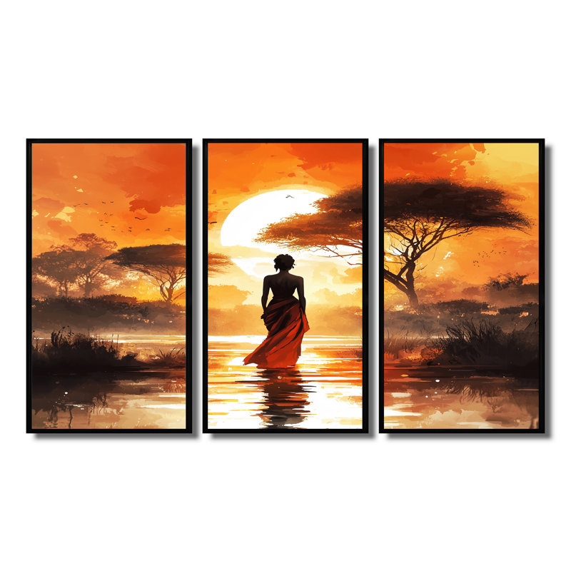 Voyage orange orange dans le désert du Sahara - ensemble de décorations murales paysage africain, H 28 po x l 36 po x P 1 po