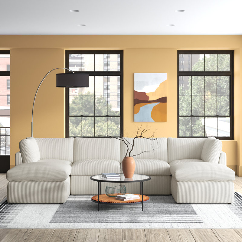 Canapé modulaire de coin avec repose-pieds Annai, Beige