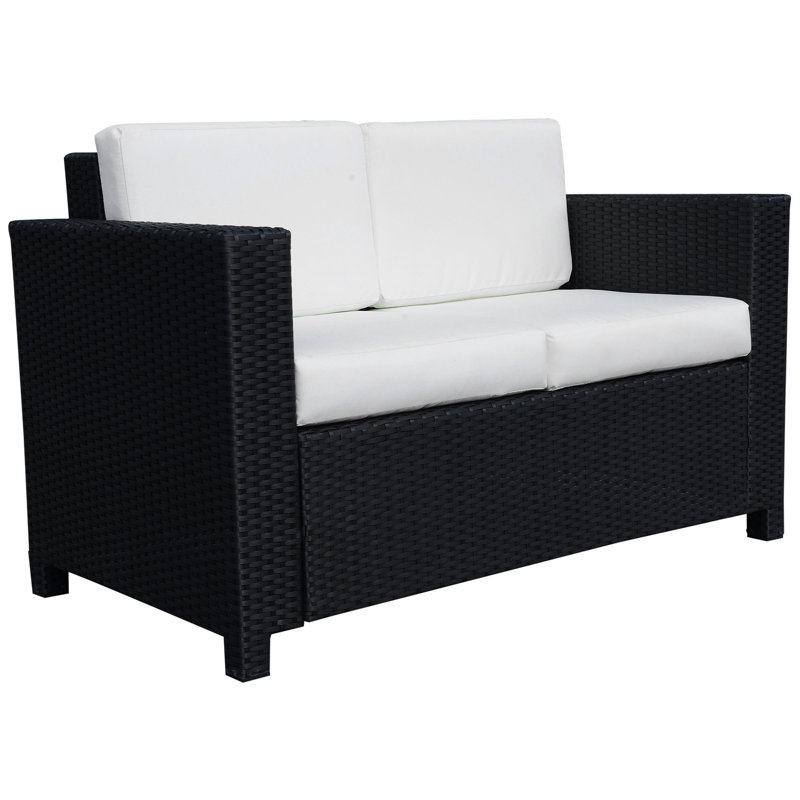 130cm Wide Rectangle Wicker Loveseat with Cushions, Cream
