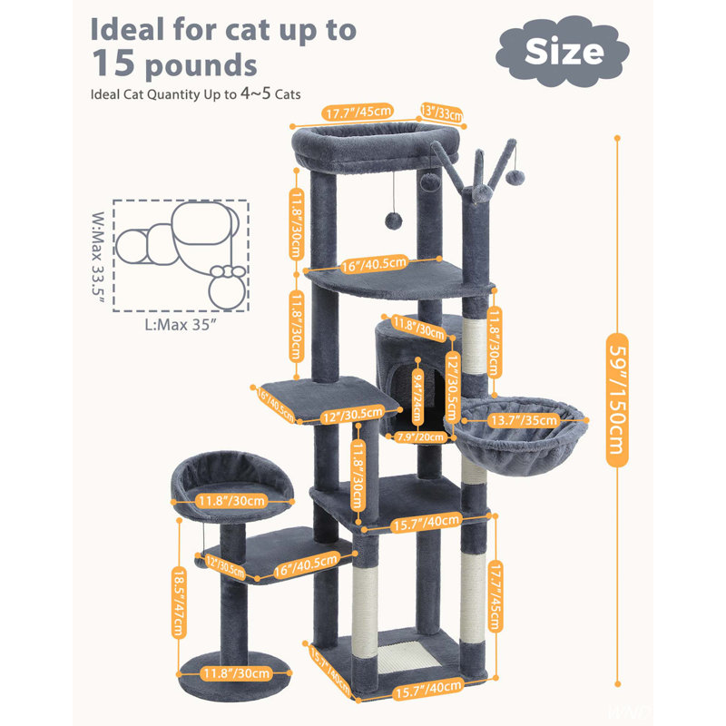 Epifanio 59'' H Cat Tree, Dark Gray
