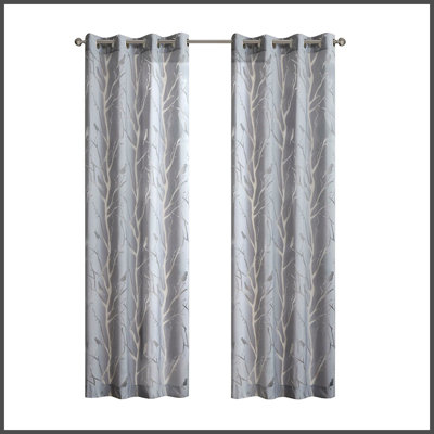 Grommet Top Sheer Bird on Branches Burnout Window Curtain(Only 1 Pc Panel)