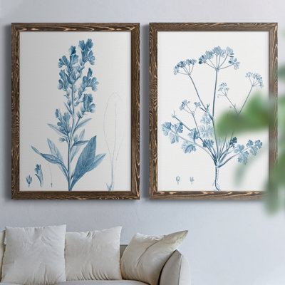 "Antique Botanical In Blue III", ensemble de 2 peintures sur toile encadrées