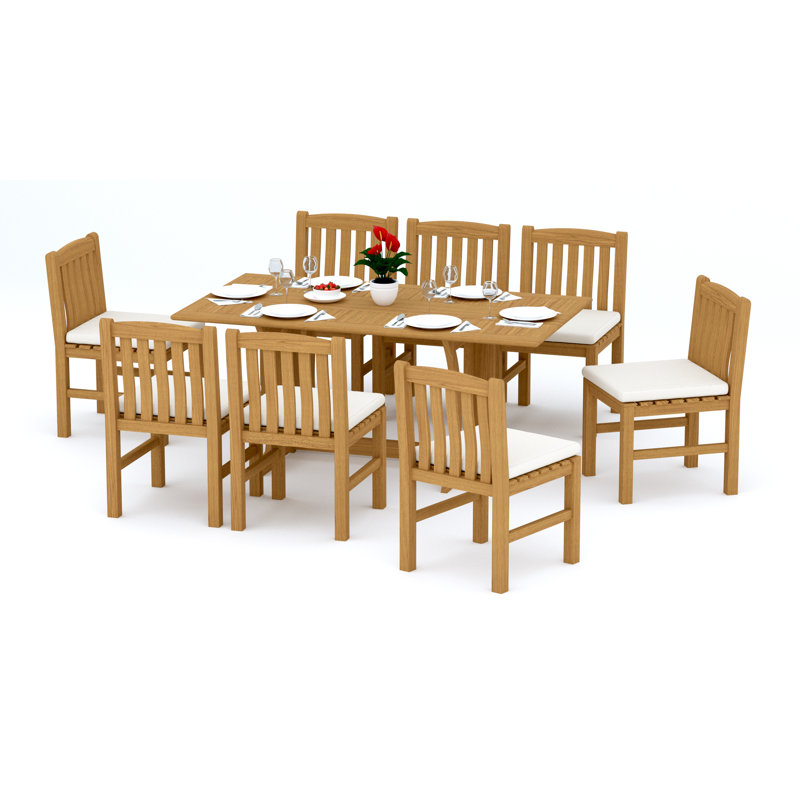 9 Pcs Grade-A Teak Wood Dining Set: Warwick Console Folding Rectangle Table And 8 Devon Armless Chairs #11DV1500, 8
