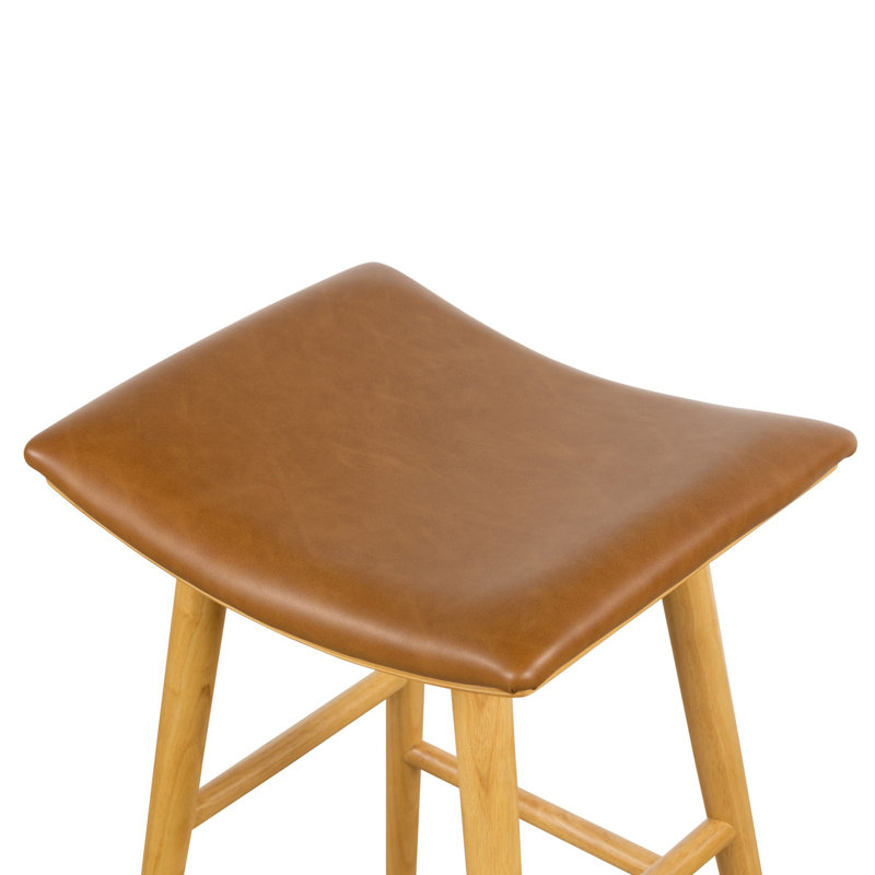Union Wallis Belfast Solid Wood Stool, Counter Stool (26" Seat Height), Faux Leather - Sierra Butterscotch/Smoked Natural