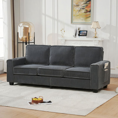 84.25" Three-Seater Corduroy Sofa, Compact Sofa, Living Room, Study, Bedroom, Office Furniture