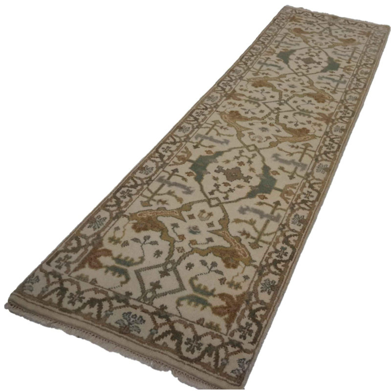 Tapis jaune / beige en laine / coton oriental fait à la main 2 pi 7 po x 10 pi