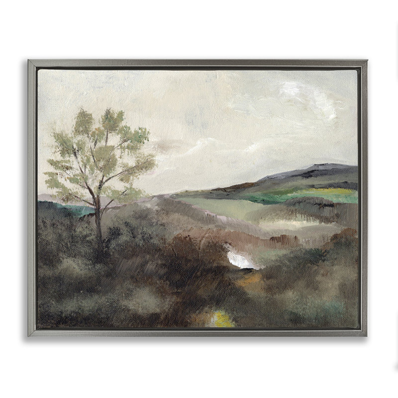 "Beige", paysage encadré, art mural sur toile flottante par Nikita Jariwala, H 25 po x l 31 po, Cadre flottant gris lustré