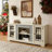 58" TV Stand With 2-Door Storage, Faux Stone Media Console Cabinet-2008294136