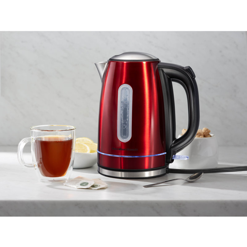 Red Stainless Steel Electric Kettle with LED Light Ring