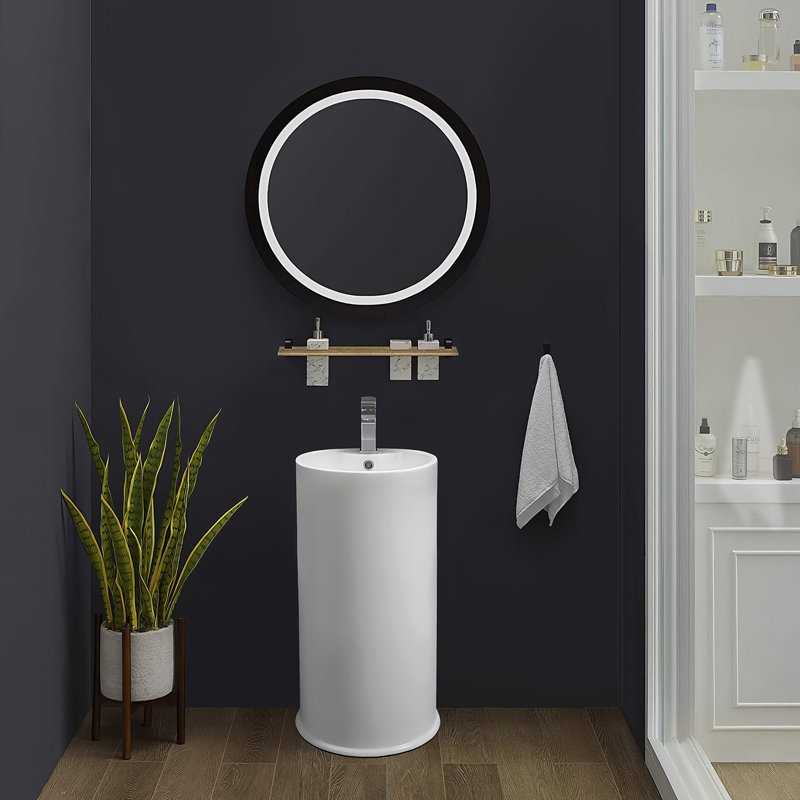 Britannia White Vitreous China Circular Pedestal Bathroom Sink with Overflow