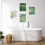 Décoration de salle de bain Bureau, motif géométrique de fleurs vertes, forme abstraite, minimalisme, relaxation / zen, impression sur papier encadrée de 4 pièces-93013137-93013139