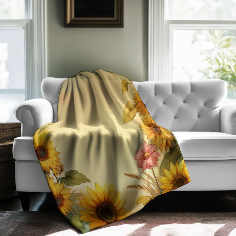 Serene Sunflower Meadow - couverture en sherpa de qualité supérieure 1 pièce - reproduction d'art luxueuse, Grand lit