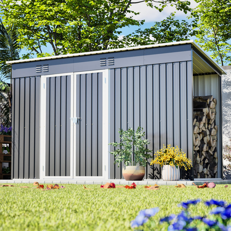 Remise à outils extérieure en métal 10 pi x 4 pi avec porte verrouillable et cadre de plancher multifonctionnel pour le rangement de la maison pour animaux de compagnie, hauteur de 60,23 po, gants en aluminium pour assemblage sans effort de 71,01 po, galvanisé robuste