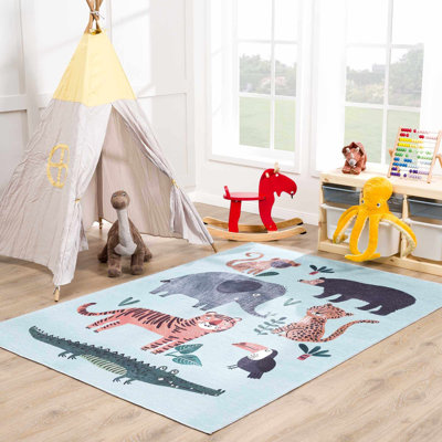 Petey Rectangle Animal Print Machine Woven / Power Loomed Polyester Rug