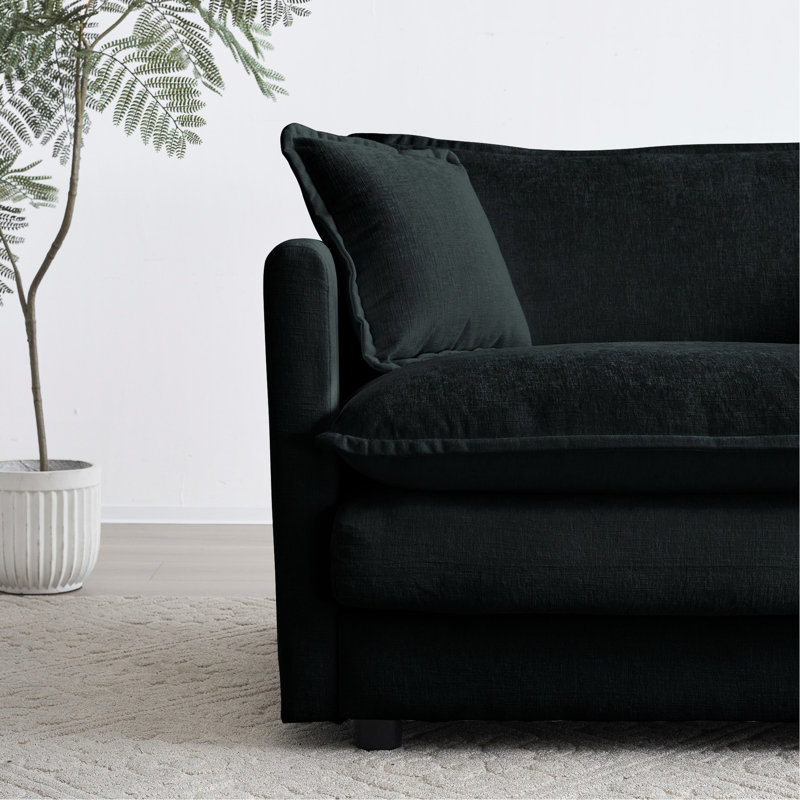 2 + 3 places en chenille noire - Fabrication en bois massif, éponge, tissu respirant pour un salon élégant, cadre, rembourrage en éponge, intérieur