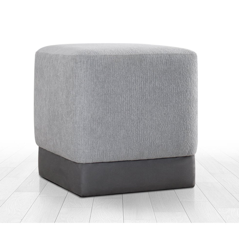 Elegant Grey Pouffe with Wooden Legs, 17.7 x 17.7 x 17.7 Inches | 50% Cotton / 50% Linen, 35 DNS Orthopedic Sponge with 2.4 Inch Thickness | Stylish and Comfortable Accent for Living Room or Bedroom