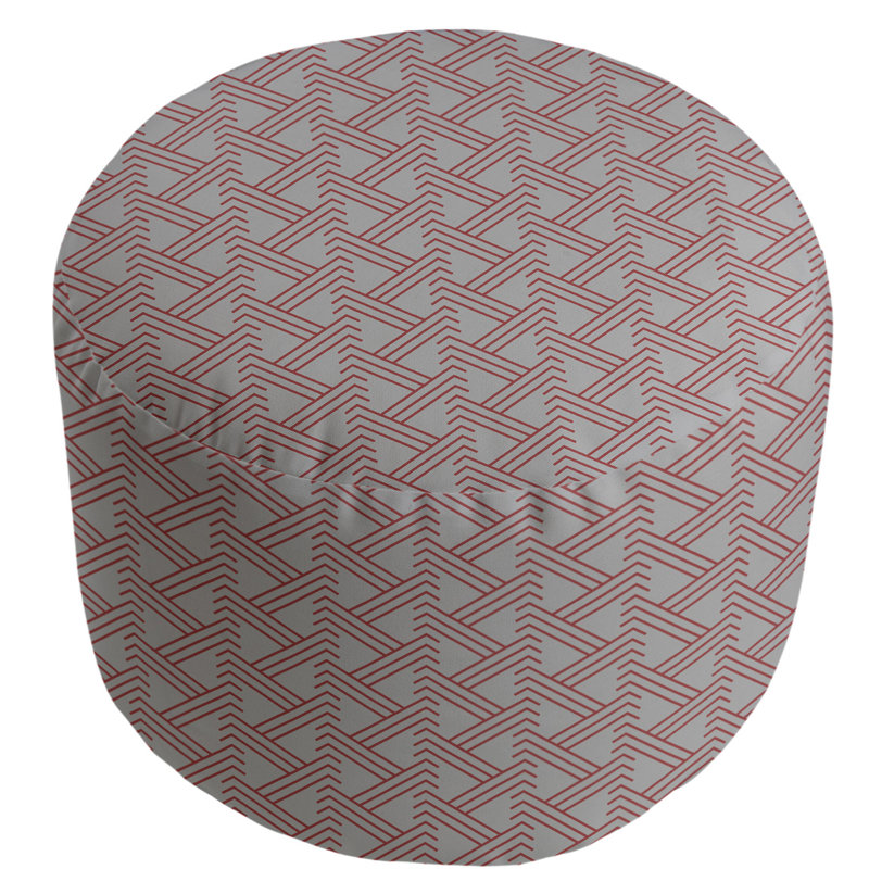 Upholstered Pouf, Gray/Red