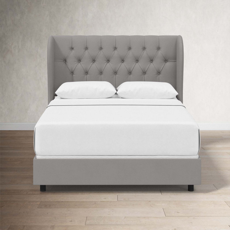 Tomey Upholstered Wingback Bed, Full, Classic Grey Linen