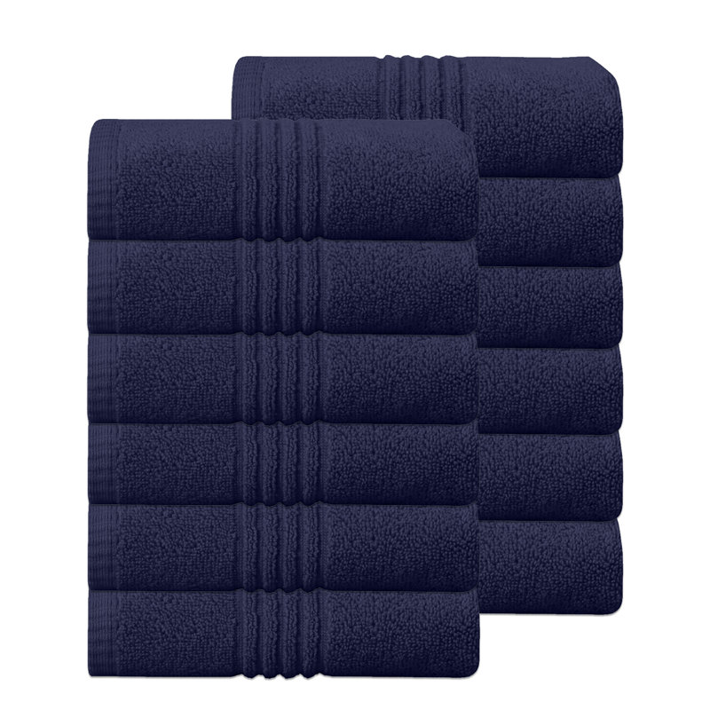 Home Weavers - Ensemble de serviettes de bain 100% coton 100% coton zéro torsion Robbin 500 g / m², 12 po x 24 po (12) (12 serviettes à main), bleu marine