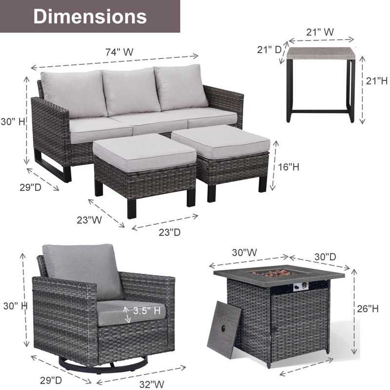 Ensemble de conversation d'extérieur pour 5 personnes avec foyer avec coussins, gris