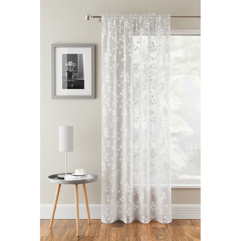 Molesley Sheer Curtain Single Panel, White, 56 W x 91 D cm