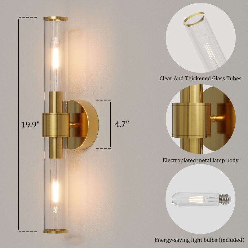 20" Modern Rechargeable Wall Sconces With Remote & Bulbs (Set of 2)