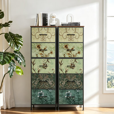 Commode verticale à 5 tiroirs avec plateau en bois Ojaswi pour chambre à coucher, commode avec structure en acier Strudy pour petit espace, tour de rangement pour placard, couloir