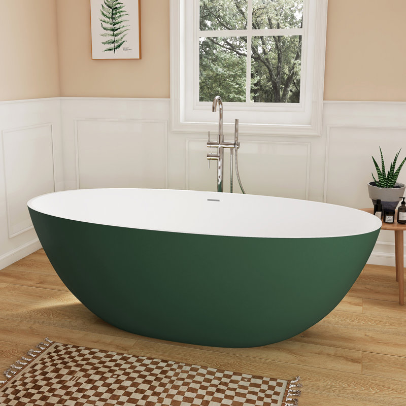 Baignoire profonde autoportante à surface solide de 65 po Fslefay, Vert