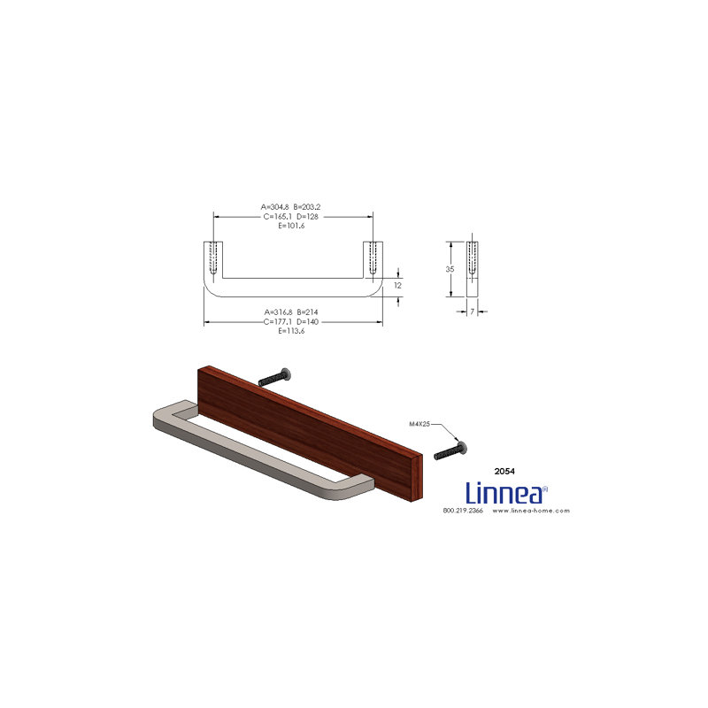 Rectangular Cabinet Pull, Satin Brass, 5"