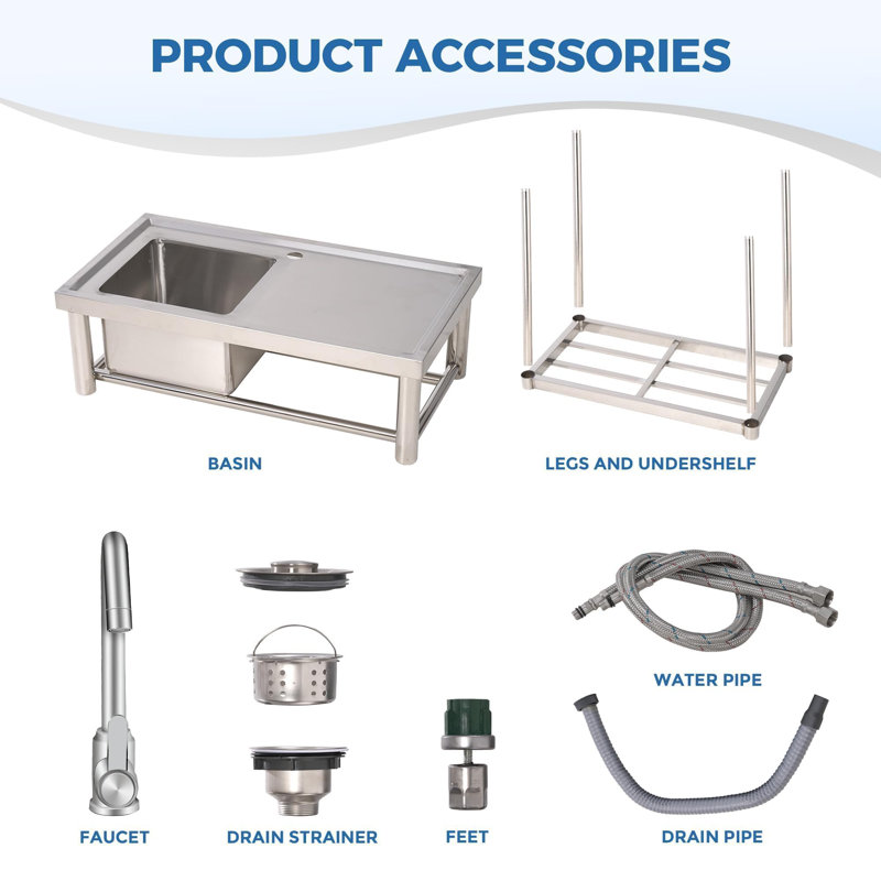idealhouse 40.6 mm W Single Bowl Stainless Steel Freestanding Kitchen Sink