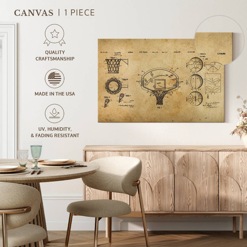 Basketball Brevet Compilation sur toile, H 20 po x l 30 po x P 1,25 po