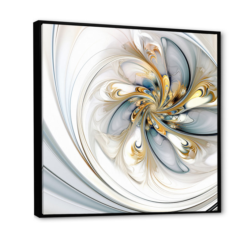 Fractal Flower Joy en blanc cosmique - impression, Cadre flottant noir, H 30 po x l 30 po x P 1 po