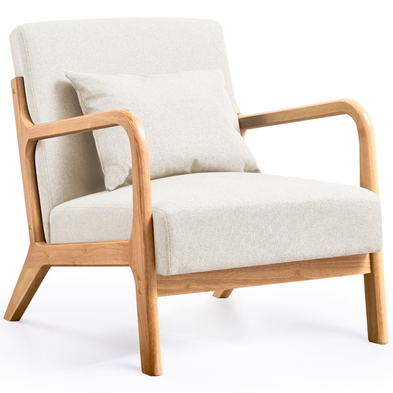 Chaise avec accoudoirs de lecture rembourrée Comfy, 100% lin blanc
