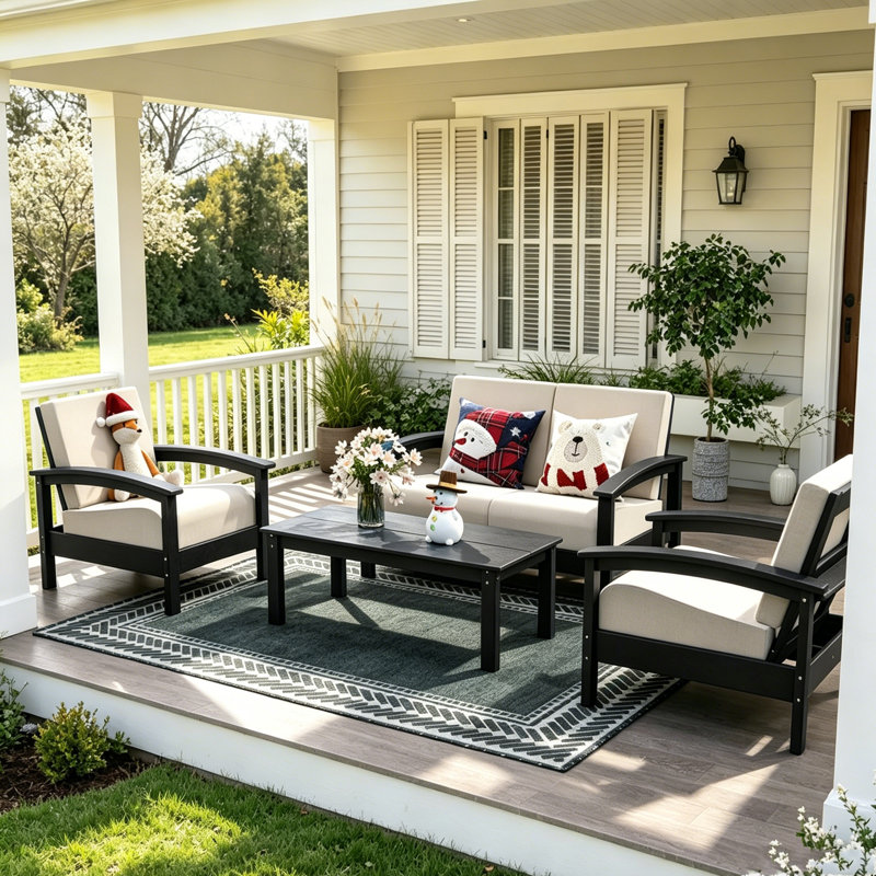 Ensemble de meubles de patio en PEHD 4 pièces Deluxe, Noir