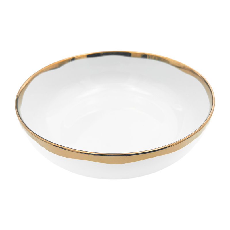 Bol de service en jute en porcelaine Canvas Home Dauville, Blanc / Doré